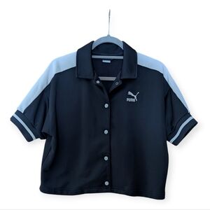 Puma T7 Women's Crop Snap Up Track Jacket Black White Logo Small